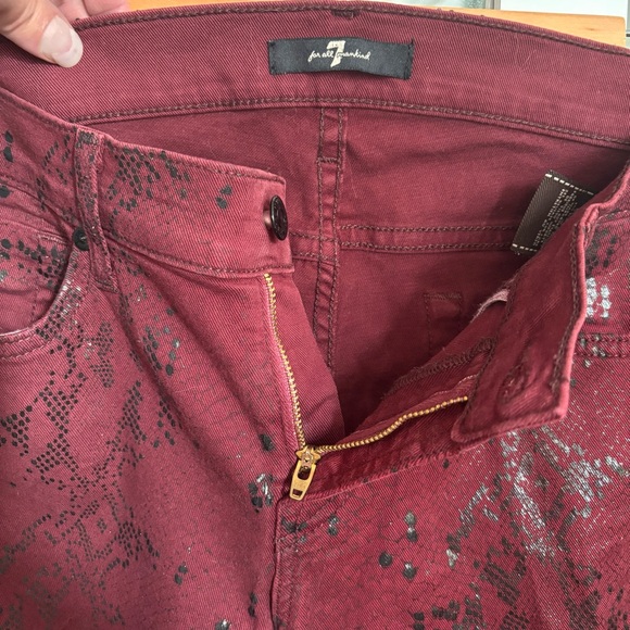Seven For All Mankind Burgundy Metallic Snakeskin Stretch Skinny Jeans size 30 - Picture 8 of 13